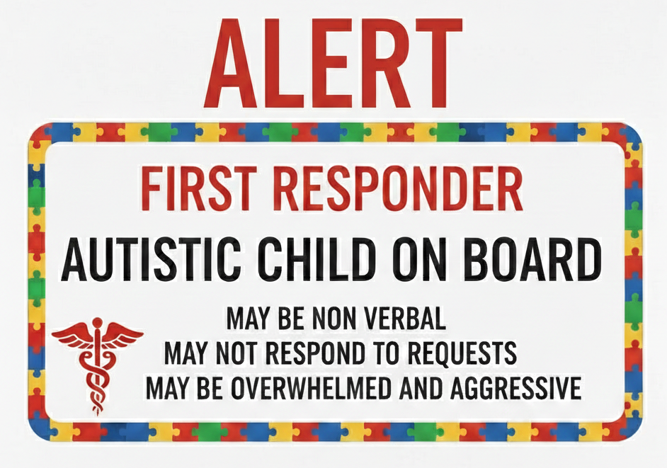Alert First Responder - Autistic Child On Board car sticker